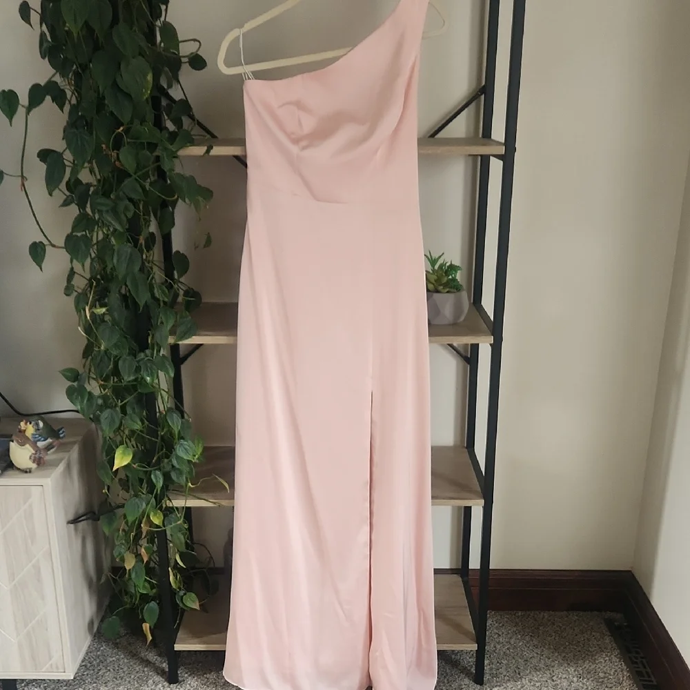 Birdy Grey One-Shoulder Blush Pink Evening Gown - Picture 3 of 5
